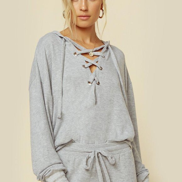 LNA Tops - LNA Brushed Leo Hoodie in Heather Grey